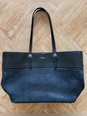 Saint Lauren Medium Croc Leather Suede Tote Bag